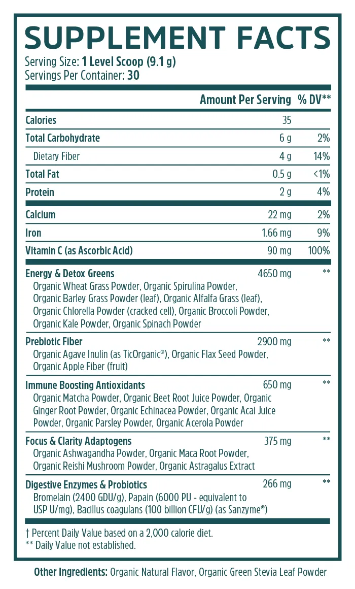 Deep Greens Nutrition Label