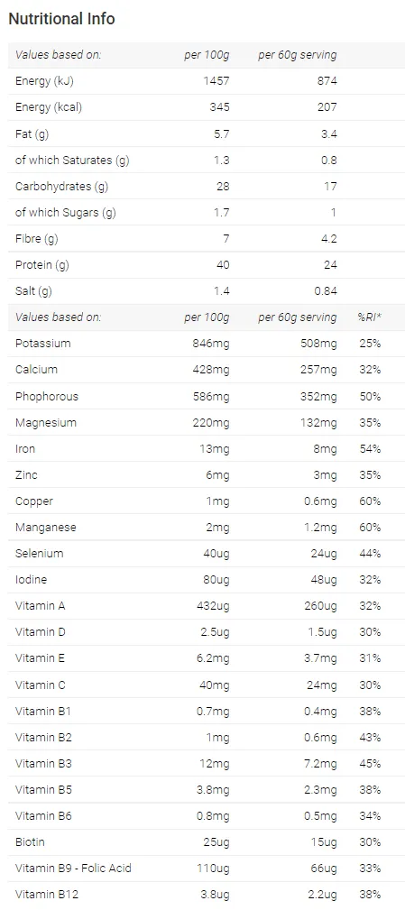 Diet Meal Replacement Nutrition Label