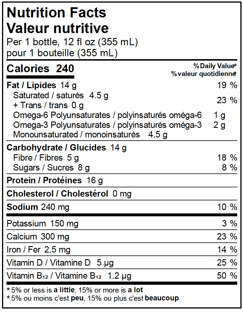 Rumble shakes vegan nutritional label