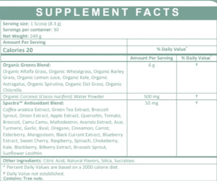 Kiala Greens Supplement facts