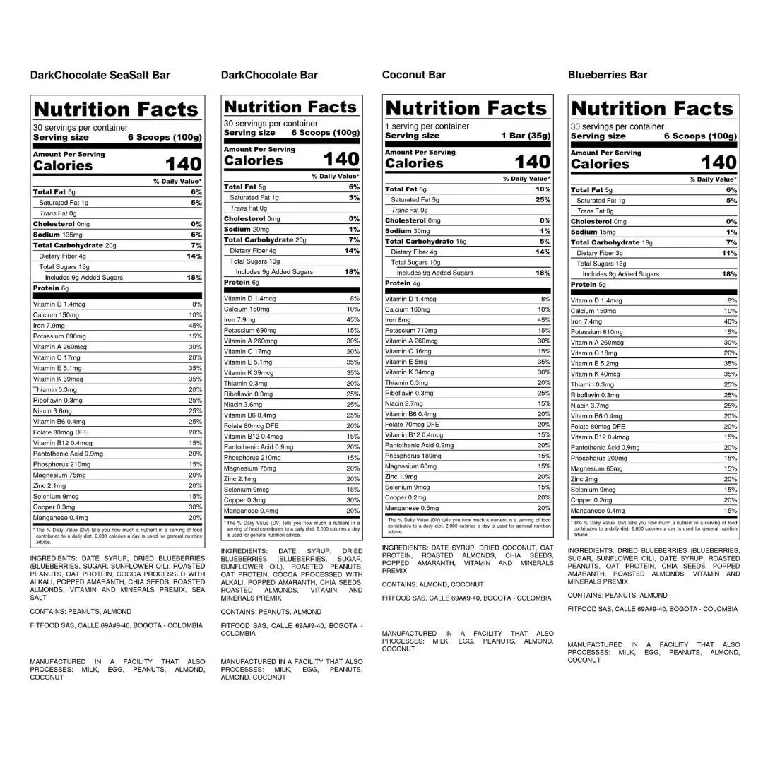 Nuttri bars nutrition label