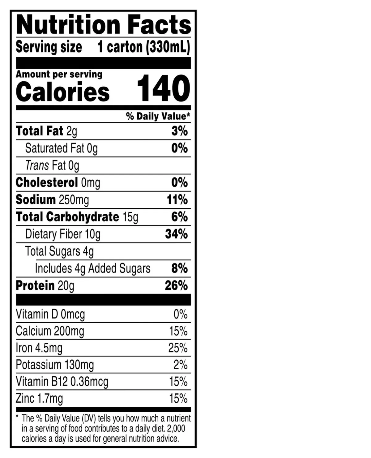 Evolve Nutrition Label