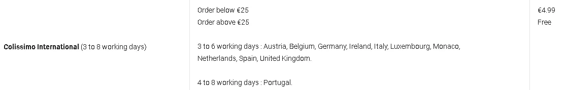 Vitaline Shipping options