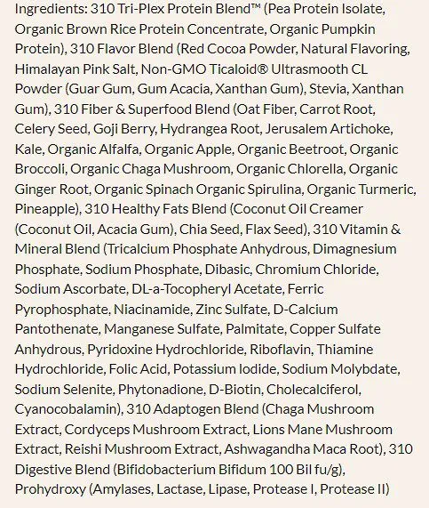 310 meal replacement shake ingredients