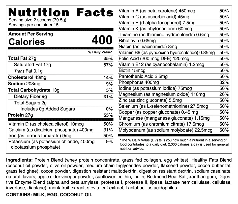 Complete Meal HLTH nutrition label