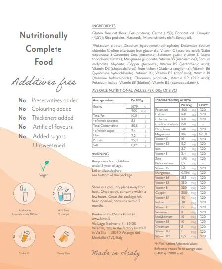 Bivo Nutrition Label