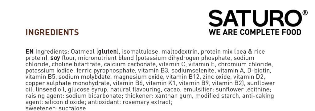 Saturo Powder Ingredients (Plant)