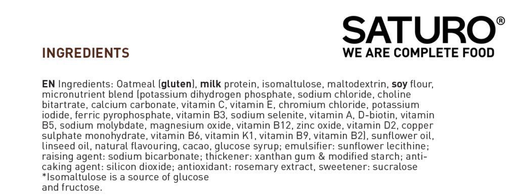 Saturo Powder Ingredients (Whey)