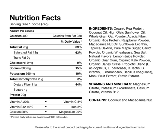 Ample V Nutrition Label