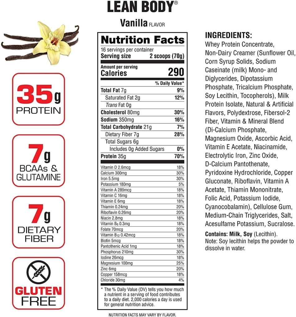 Nutritional label for labrada meal replacement shakes