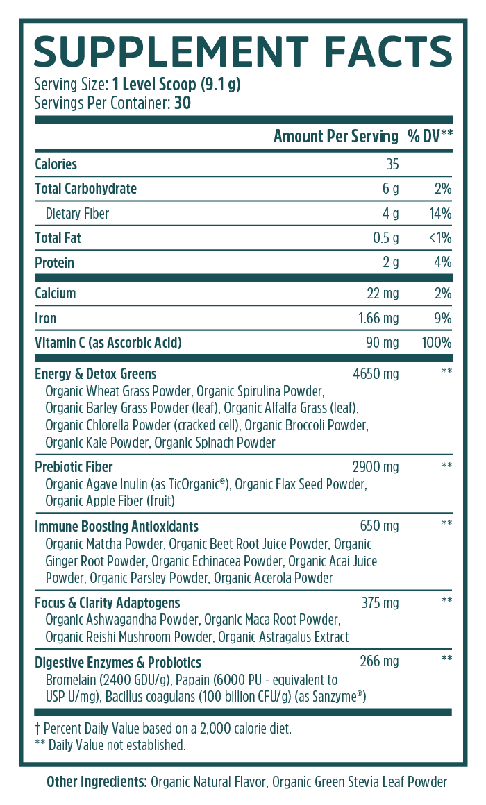 Deep Greens Nutrition Label