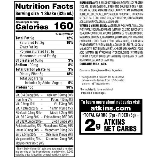 Atkins Shake Nutrition Label