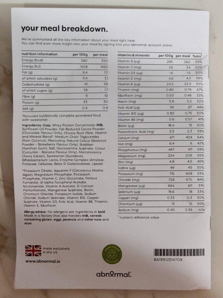 Nutrition label abnormal example