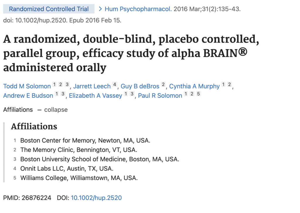 Onnit Alpha brain reseach affiliations