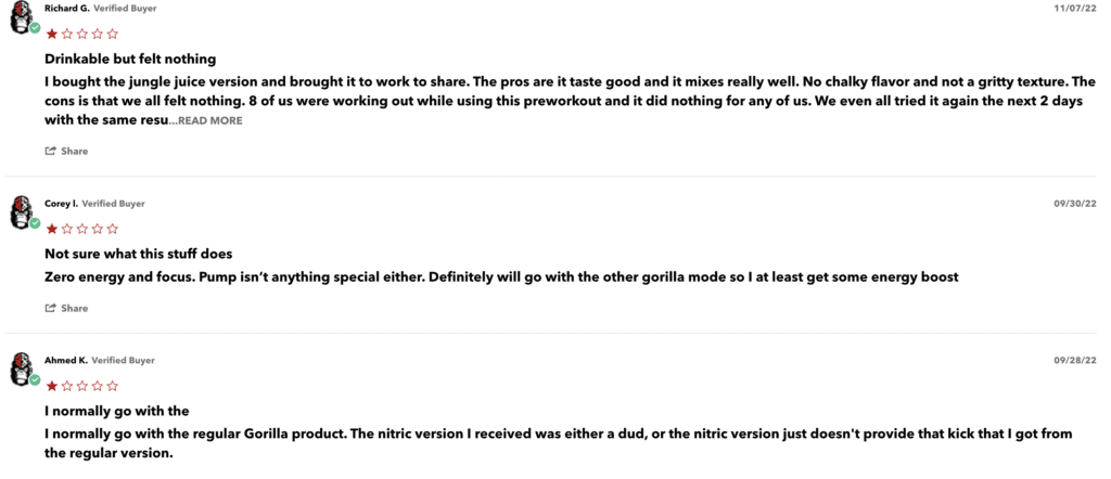 Gorilla Nitric Mode user reviews