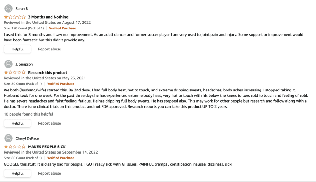 Negative Osteo Bi Flex user reviews