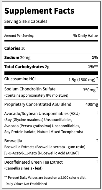 Supplement Facts Cosamin ASU Joint health