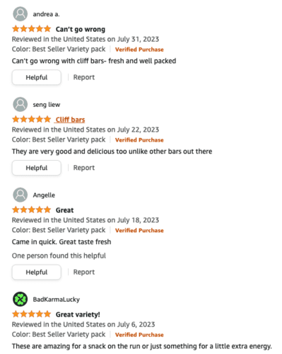 Customer Amazon clif bar reviews