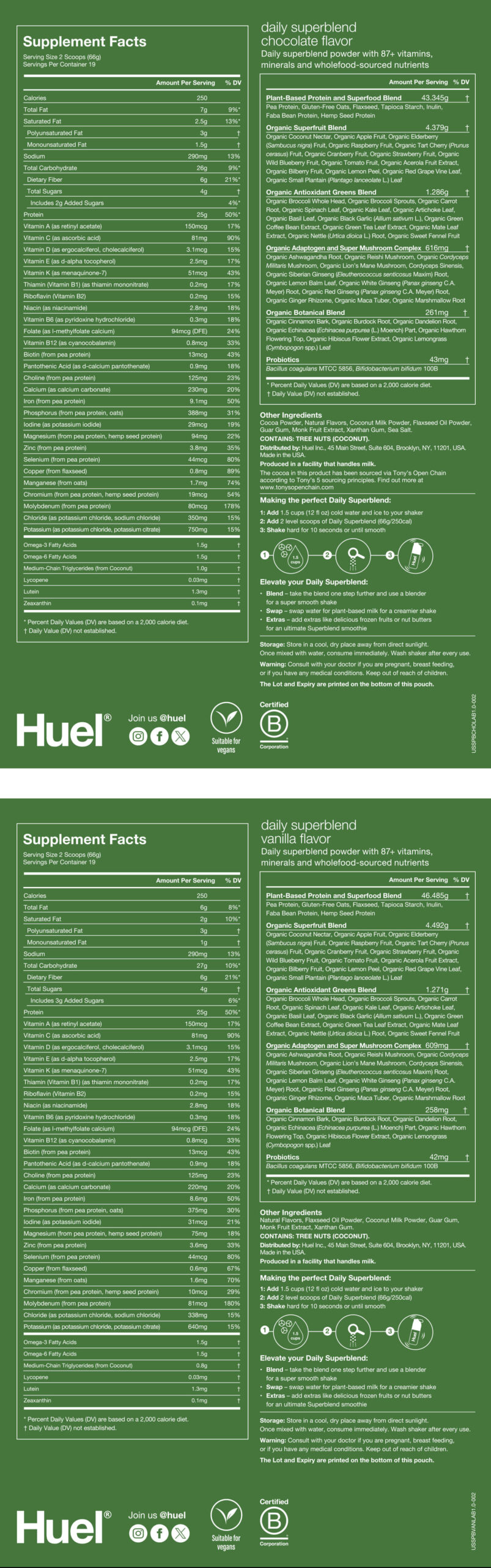 Huel Daily Superfood blend nutrition label
