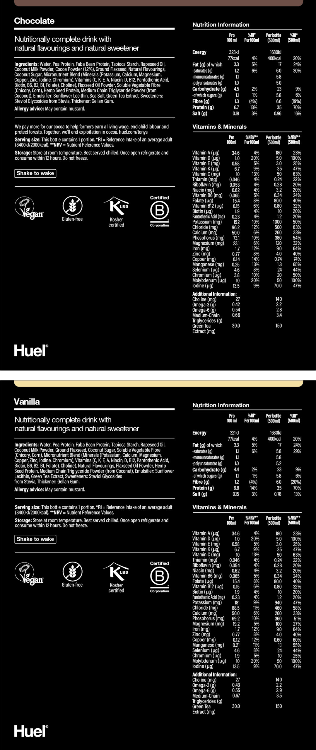 Huel RTD Black Nutrition Label